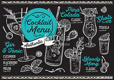 Cocktail bar menu. Vector drinks flyer for restaurant and cafe.  (vászonkép óra) - vászonkép, falikép otthonra és irodába