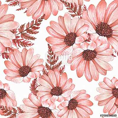Floral seamless pattern with chrysanthemums. Watercolor flowers  (többrészes kép) - vászonkép, falikép otthonra és irodába