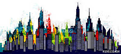 Amerikai városi épületek és felhőkarcolók  (fotótapéta) - vászonkép, falikép otthonra és irodába