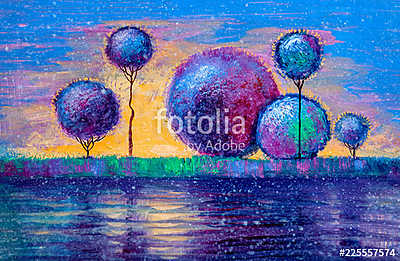 Gömb fák a naplementében (olajfestmény reprodukció) (poszter) - vászonkép, falikép otthonra és irodába