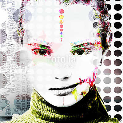 Poster with a portrait of a pretty girl in a modern style of pop art.. (keretezett kép) - vászonkép, falikép otthonra és irodába