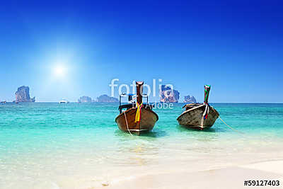 beach,  boats, Andaman Sea, Thailand (fotótapéta) - vászonkép, falikép otthonra és irodába