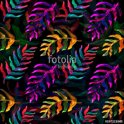 Summer tropical pattern, background with palm leaves. (többrészes kép) - vászonkép, falikép otthonra és irodába