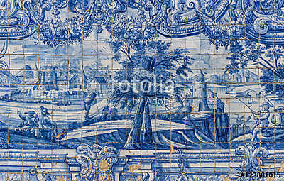 Ceramic Azulejos in Porto cathedral - Portugal (vászonkép óra) - vászonkép, falikép otthonra és irodába