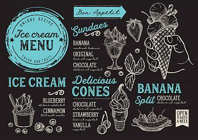 Ice cream restaurant menu. Vector dessert food flyer for bar and (többrészes kép) - vászonkép, falikép otthonra és irodába