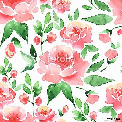 Floral seamless pattern 1. Watercolor background with flowers an (bögre) - vászonkép, falikép otthonra és irodába