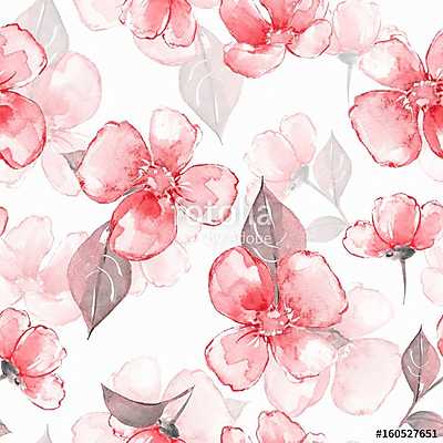 Floral seamless pattern. Watercolor background with red flowers  (többrészes kép) - vászonkép, falikép otthonra és irodába