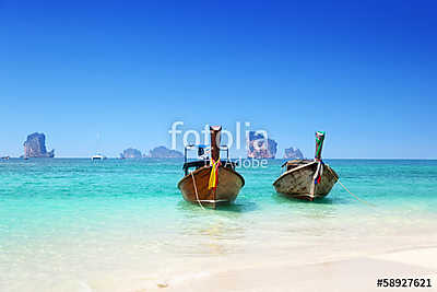 beach,  boats, Andaman Sea, Thailand (poszter) - vászonkép, falikép otthonra és irodába