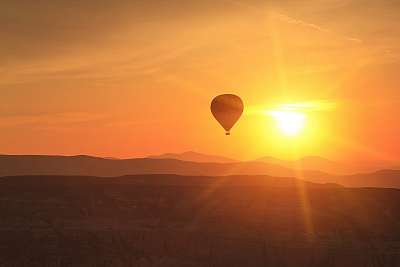 Naplemente hőlégballonnal, Cappadocia (többrészes kép) - vászonkép, falikép otthonra és irodába
