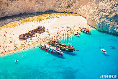 Hajótörő strand a görögországi Zakynthos-szigeten  (többrészes kép) - vászonkép, falikép otthonra és irodába