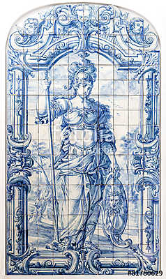 Old wall tiles azulejos. (vászonkép óra) - vászonkép, falikép otthonra és irodába