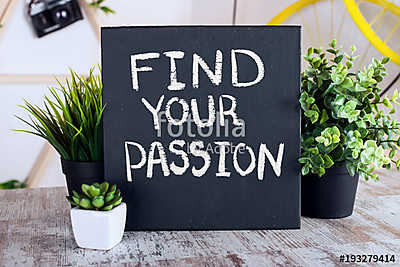 Motivational text on a blackboard. Find your passion. (bögre) - vászonkép, falikép otthonra és irodába