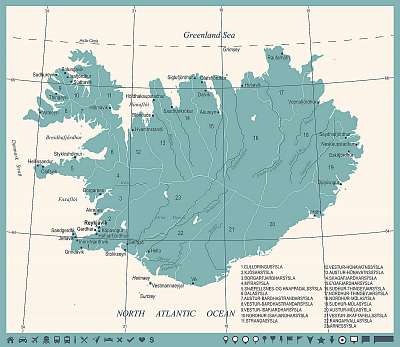 Izland térképe (poszter) - vászonkép, falikép otthonra és irodába