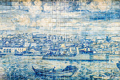 vintage portuguese tiles (keretezett kép) - vászonkép, falikép otthonra és irodába