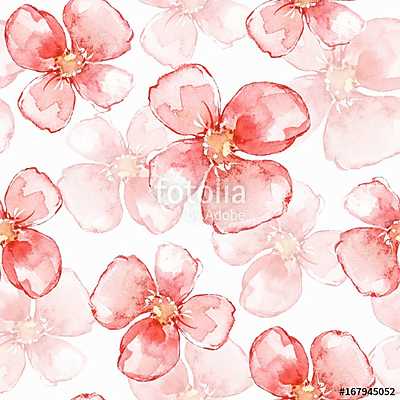 Floral seamless pattern. Watercolor background with simple red f (többrészes kép) - vászonkép, falikép otthonra és irodába