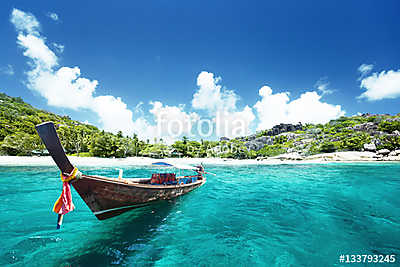 boat on beach, Thailand (bögre) - vászonkép, falikép otthonra és irodába