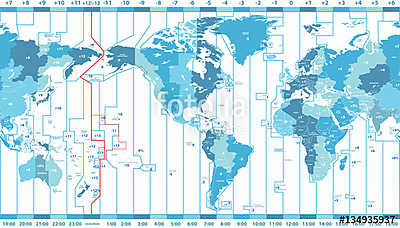 vektor világtérkép a helyi időzónák középpontjában Amerikában (poszter) - vászonkép, falikép otthonra és irodába