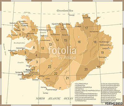 Vintage stílusú Izland térkép (fotótapéta) - vászonkép, falikép otthonra és irodába