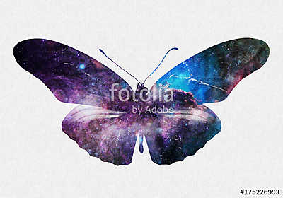 Watercolor Space Butterfly Art, Space Texture, Print Ready, Post (többrészes kép) - vászonkép, falikép otthonra és irodába