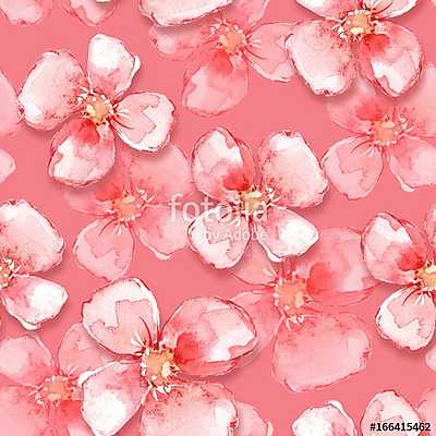 Floral seamless pattern. Watercolor background with red flowers (többrészes kép) - vászonkép, falikép otthonra és irodába