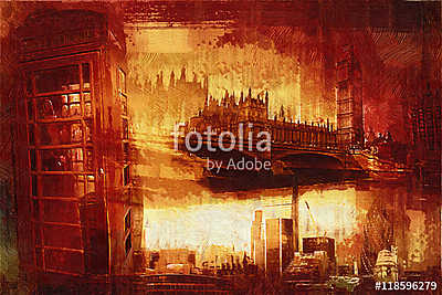 London oil art illustration (bögre) - vászonkép, falikép otthonra és irodába