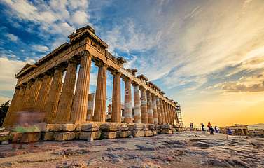 Akropolisz naplementében túristákkal (Athén) (fotótapéta) - vászonkép, falikép otthonra és irodába