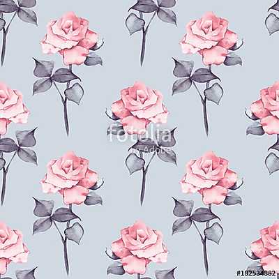 Floral seamless pattern. Watercolor background with pink flowers (keretezett kép) - vászonkép, falikép otthonra és irodába