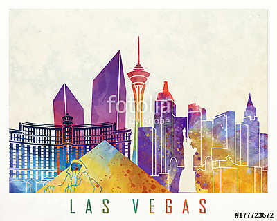 Las Vegas landmarks watercolor poster (vászonkép óra) - vászonkép, falikép otthonra és irodába