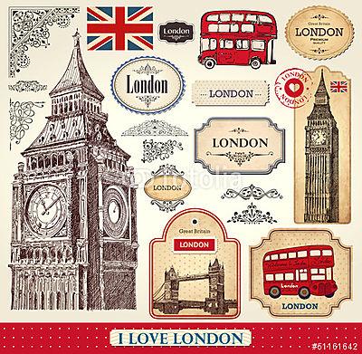 vektoros készlet londoni szimbólumok (bögre) - vászonkép, falikép otthonra és irodába