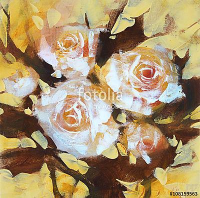 Fehér rózsák, kézzel készített festészet (bögre) - vászonkép, falikép otthonra és irodába