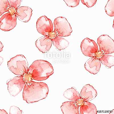 Floral seamless pattern. Watercolor background with red flowers  (poszter) - vászonkép, falikép otthonra és irodába