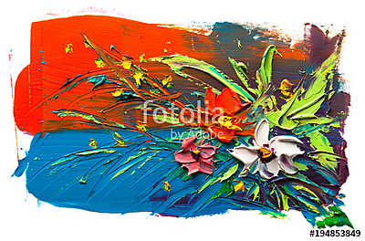 Absztrakt virágok kompozíciója 2 (olajfestmény reprodukció) (keretezett kép) - vászonkép, falikép otthonra és irodába