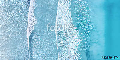 Beach and waves from top view. Turquoise water background from top view. Summer seascape from air. Top view from drone. Travel c (poszter) - vászonkép, falikép otthonra és irodába