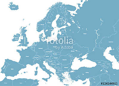vektor Európa magas részletes politikai térkép. Minden elemet de (fotótapéta) - vászonkép, falikép otthonra és irodába
