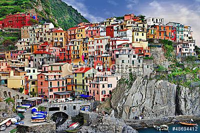 színpadi Olaszország. Monarolla falu, Cinque Terre (többrészes kép) - vászonkép, falikép otthonra és irodába