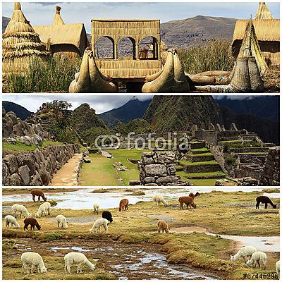 Peru kollázs a Machu Pichu és a Titicaca tó tájakkal (fotótapéta) - vászonkép, falikép otthonra és irodába
