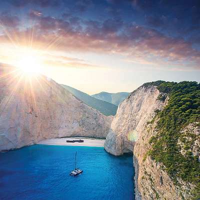 A csodálatos Navagio strand Zantiában, Görögországban, a híres w (fotótapéta) - vászonkép, falikép otthonra és irodába