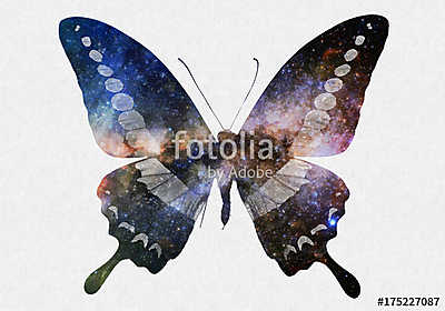 Watercolor Space Butterfly Art, Space Texture, Print Ready, Post (keretezett kép) - vászonkép, falikép otthonra és irodába