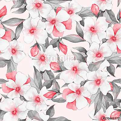 Floral seamless pattern 1. Watercolor background with white flow (többrészes kép) - vászonkép, falikép otthonra és irodába