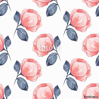 Floral seamless pattern. Watercolor background with red flowers (bögre) - vászonkép, falikép otthonra és irodába