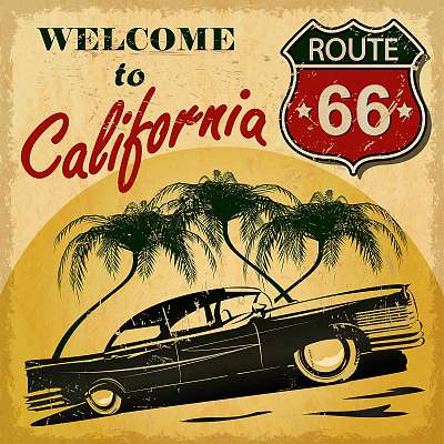 Welcome to California retro poster (többrészes kép) - vászonkép, falikép otthonra és irodába