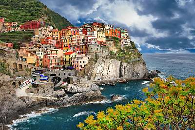 színpadi Olaszország. Monarolla falu, Cinque Terre (fotótapéta) - vászonkép, falikép otthonra és irodába