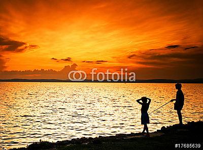 Sunset in Hungary lake Balaton (keretezett kép) - vászonkép, falikép otthonra és irodába