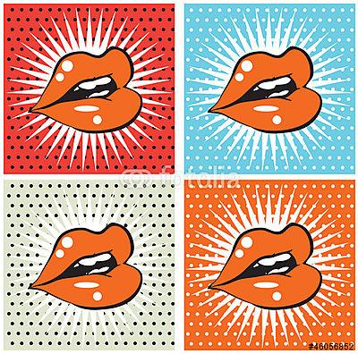Pop Art, csókos szájak (többrészes kép) - vászonkép, falikép otthonra és irodába