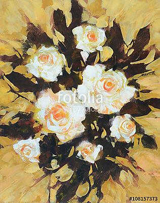 Fehér rózsák, kézzel készített festészet (fotótapéta) - vászonkép, falikép otthonra és irodába