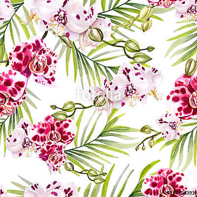 Beautiful watercolor pattern with orchid flowers.  (bögre) - vászonkép, falikép otthonra és irodába