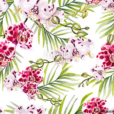 Beautiful watercolor pattern with orchid flowers.  (többrészes kép) - vászonkép, falikép otthonra és irodába