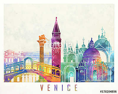 Venice landmarks watercolor poster (többrészes kép) - vászonkép, falikép otthonra és irodába
