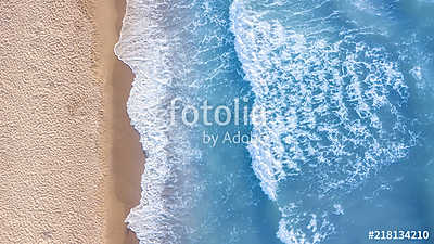 Wave on the beach as a background. Beautiful natural background at the summer time. Aerial seascape from drone at the summer tim (keretezett kép) - vászonkép, falikép otthonra és irodába