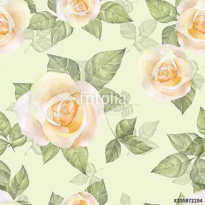 Delicate yellow roses. Hand drawn watercolor floral seamless pat (keretezett kép) - vászonkép, falikép otthonra és irodába